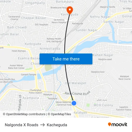 Nalgonda X Roads to Kacheguda map