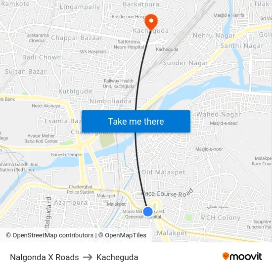 Nalgonda X Roads to Kacheguda map