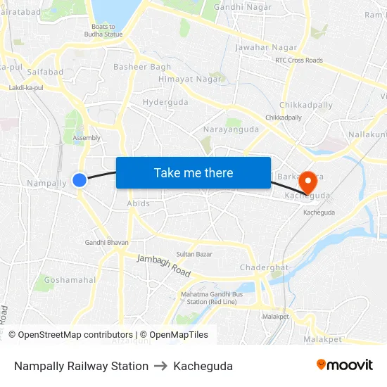 Nampally Railway Station to Kacheguda map