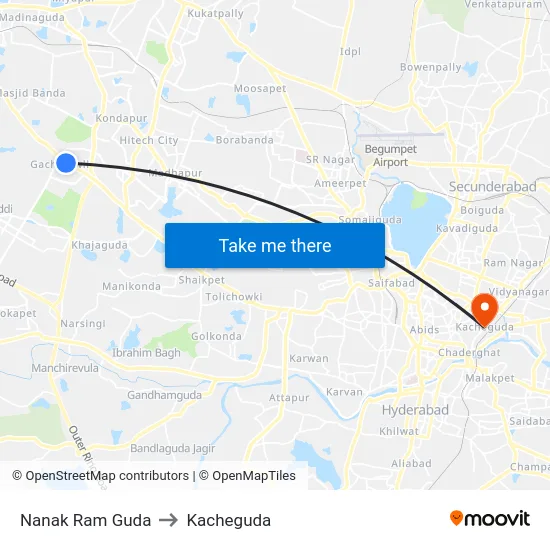 Nanak Ram Guda to Kacheguda map