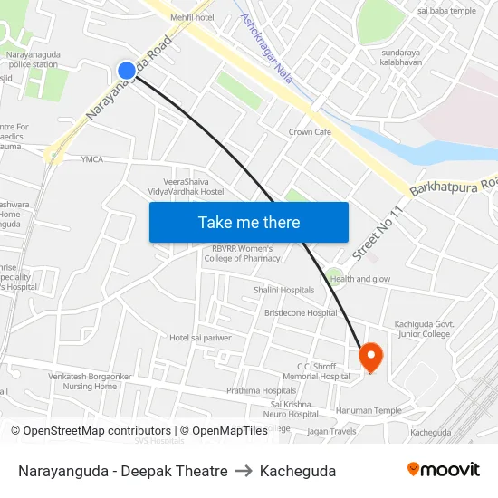 Narayanguda - Deepak Theatre to Kacheguda map