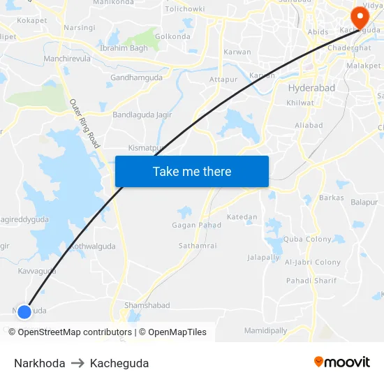 Narkhoda to Kacheguda map