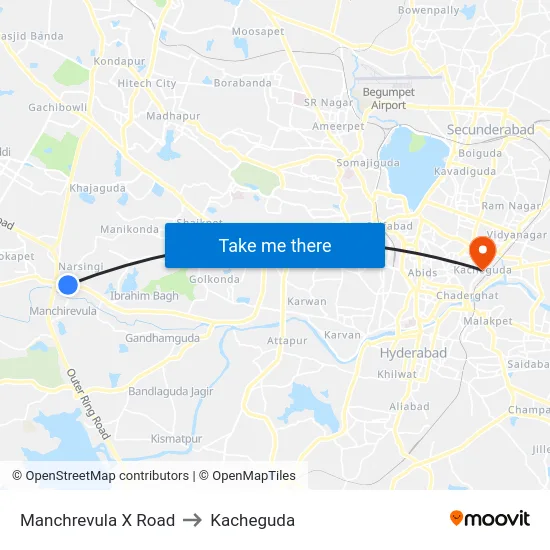 Manchrevula X Road to Kacheguda map