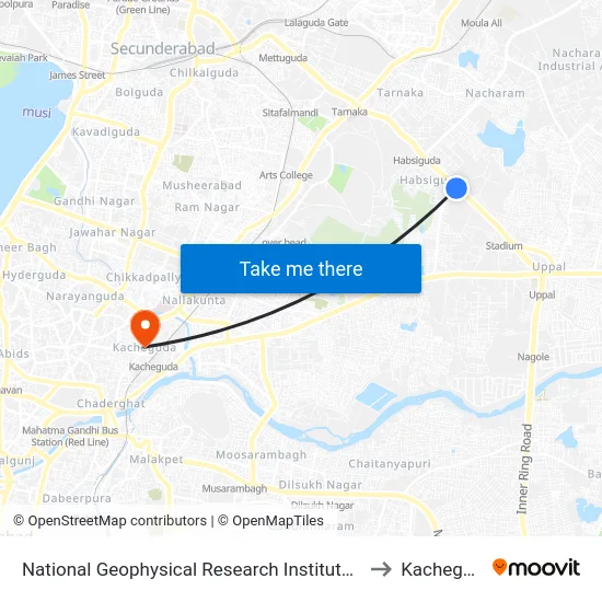 National Geophysical Research Institute (Ngri) to Kacheguda map