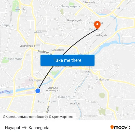 Nayapul to Kacheguda map