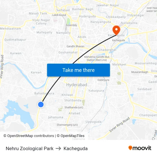 Nehru Zoological Park to Kacheguda map