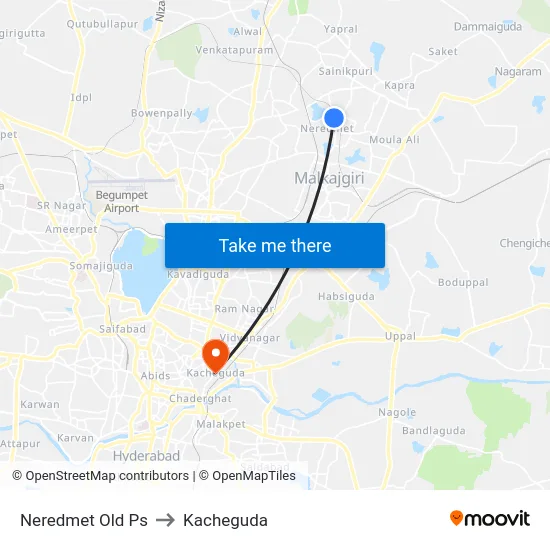 Neredmet Old Ps to Kacheguda map