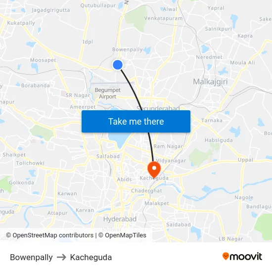 Bowenpally to Kacheguda map
