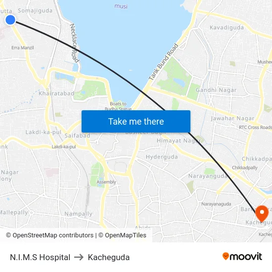 N.I.M.S Hospital to Kacheguda map