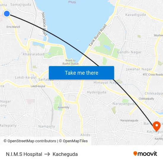 N.I.M.S Hospital to Kacheguda map