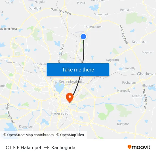 C.I.S.F Hakimpet to Kacheguda map
