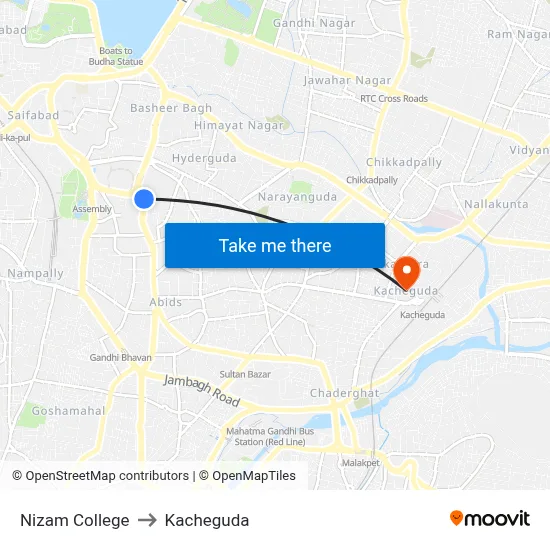 Nizam College to Kacheguda map