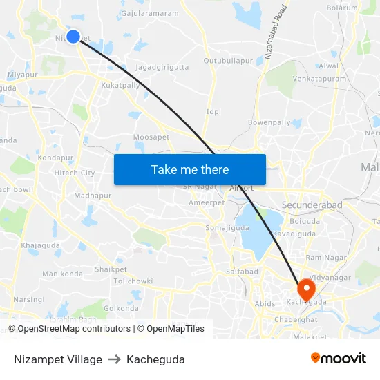 Nizampet Village to Kacheguda map