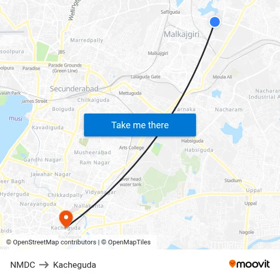 NMDC to Kacheguda map