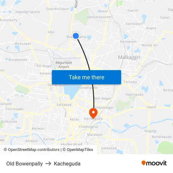 Old Bowenpally to Kacheguda map