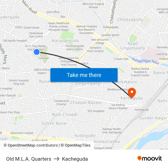Old M.L.A. Quarters to Kacheguda map