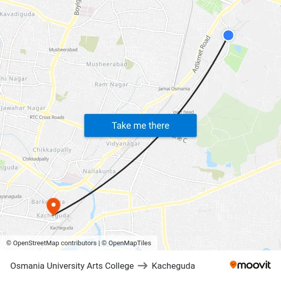 Osmania University Arts College to Kacheguda map