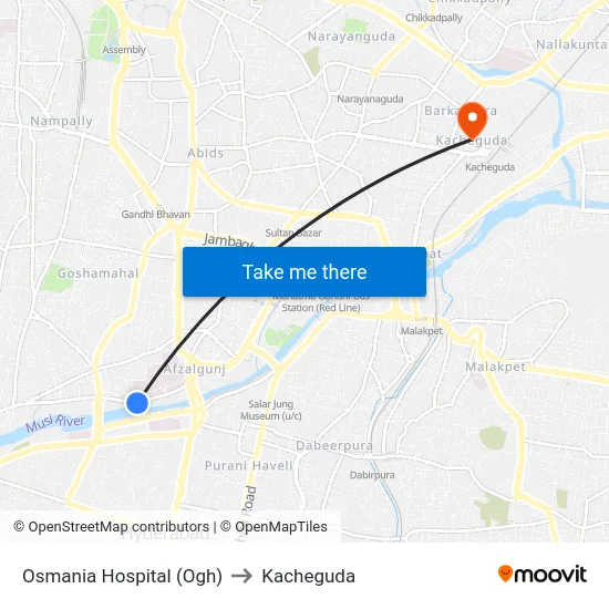 Osmania Hospital (Ogh) to Kacheguda map
