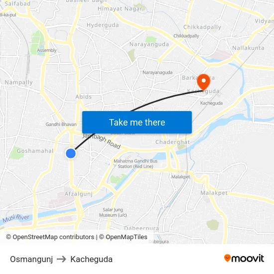 Osmangunj to Kacheguda map