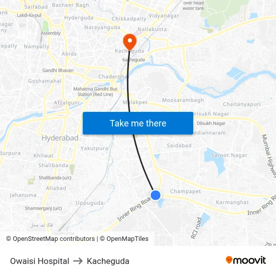 Owaisi Hospital to Kacheguda map