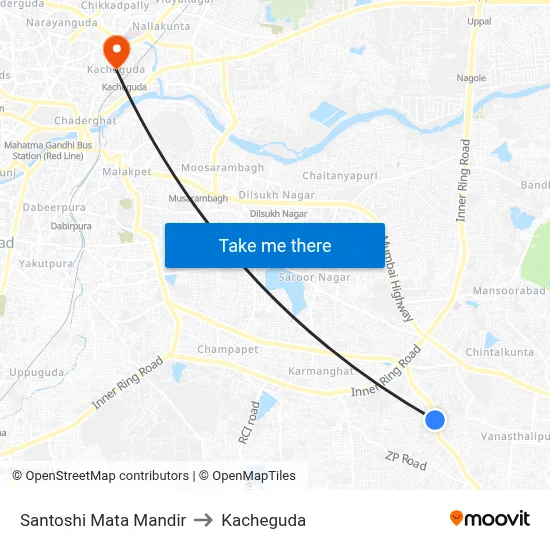 Santoshi Mata Mandir to Kacheguda map