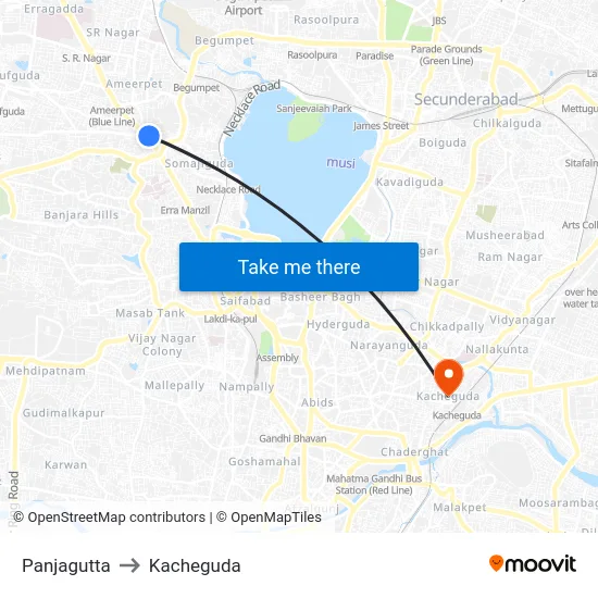 Panjagutta to Kacheguda map