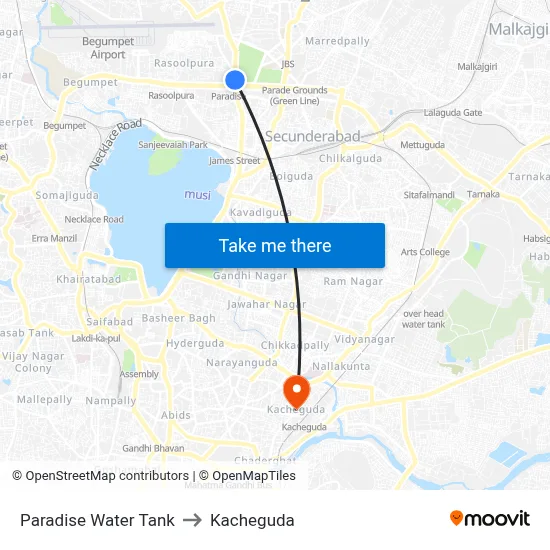 Paradise Water Tank to Kacheguda map