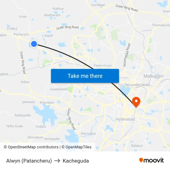 Alwyn (Patancheru) to Kacheguda map