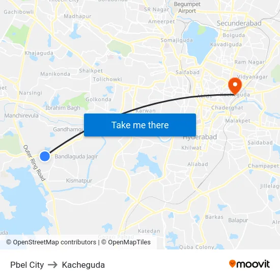 Pbel City to Kacheguda map