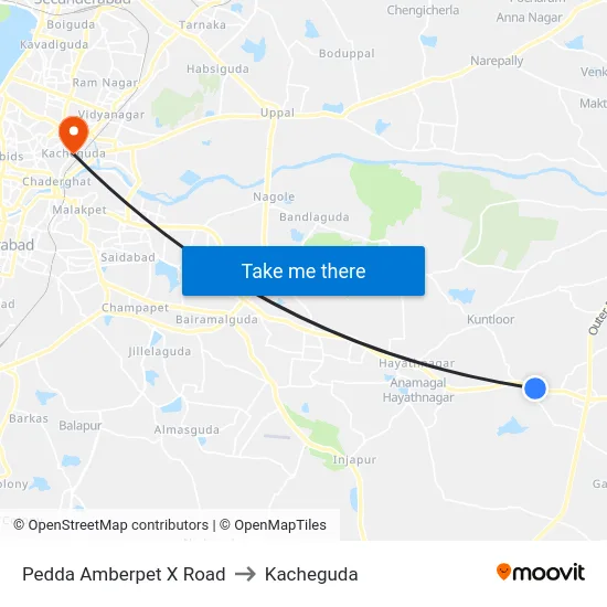 Pedda Amberpet X Road to Kacheguda map