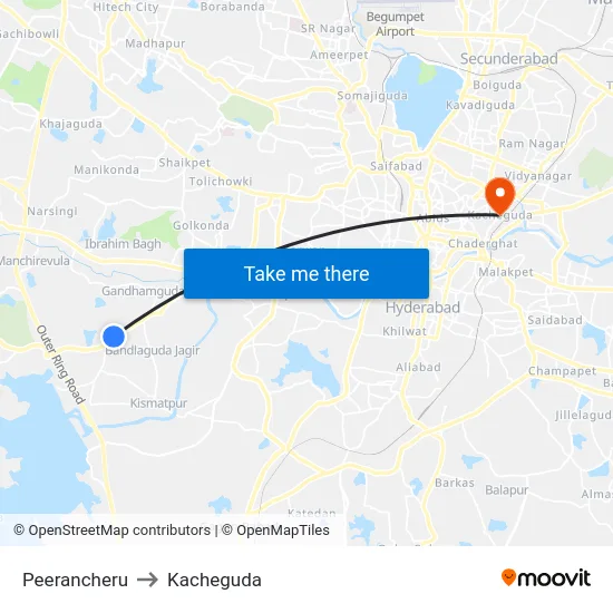 Peerancheru to Kacheguda map