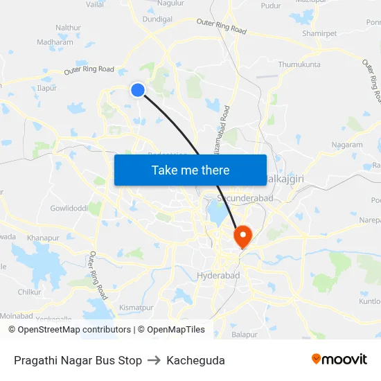 Pragathi Nagar Bus Stop to Kacheguda map