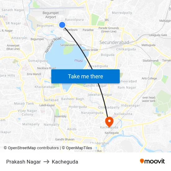 Prakash Nagar to Kacheguda map