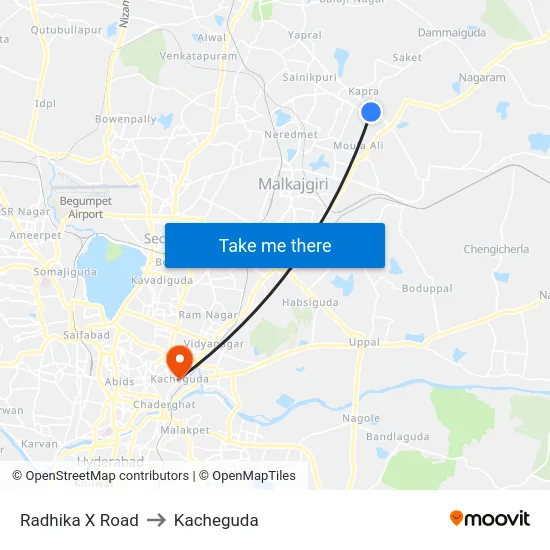 Radhika X Road to Kacheguda map