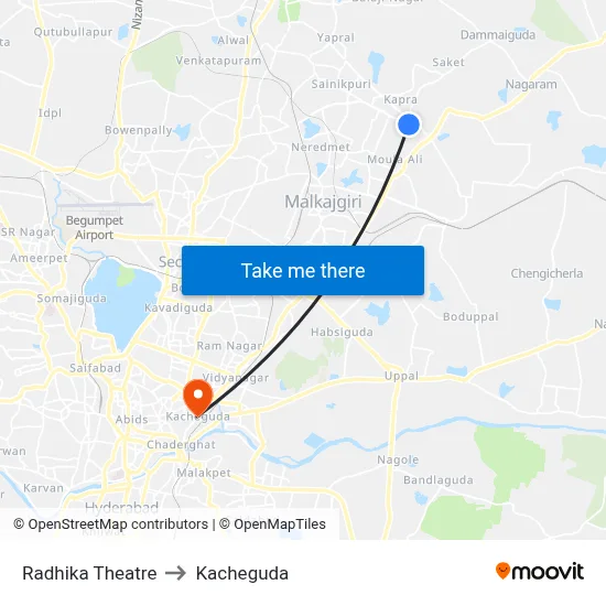 Radhika Theatre to Kacheguda map