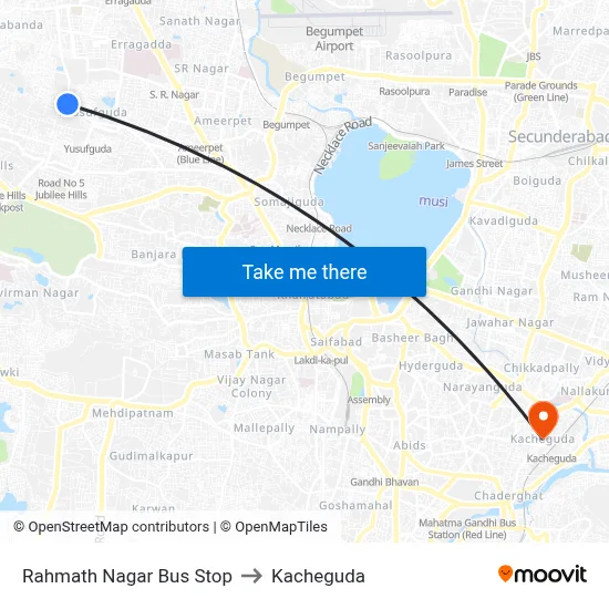 Rahmath Nagar Bus Stop to Kacheguda map