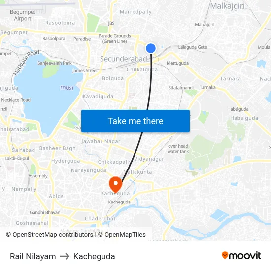 Rail Nilayam to Kacheguda map
