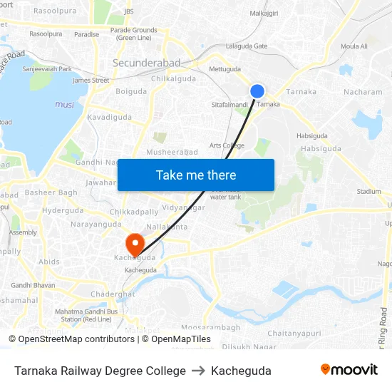 Tarnaka Railway Degree College to Kacheguda map