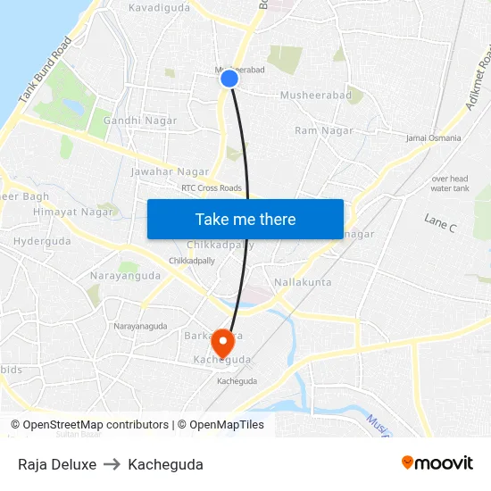 Raja Deluxe to Kacheguda map