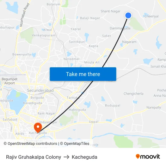 Rajiv Gruhakalpa Colony to Kacheguda map