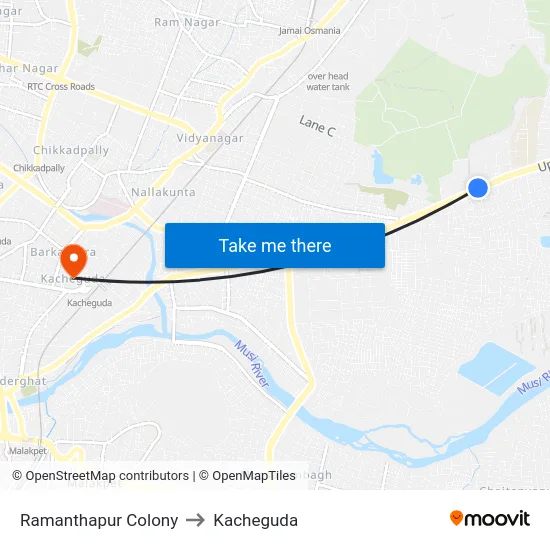 Ramanthapur Colony to Kacheguda map