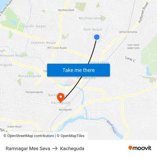 Ramnagar Mee Seva to Kacheguda map