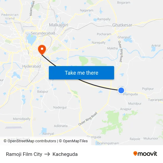 Ramoji Film City to Kacheguda map