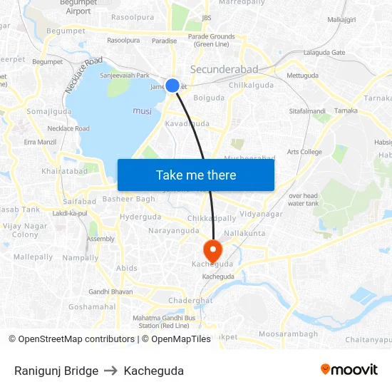 Ranigunj Bridge to Kacheguda map