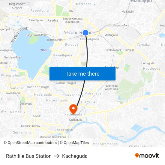 Rathifile Bus Station to Kacheguda map