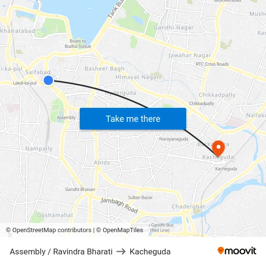 Assembly / Ravindra Bharati to Kacheguda map