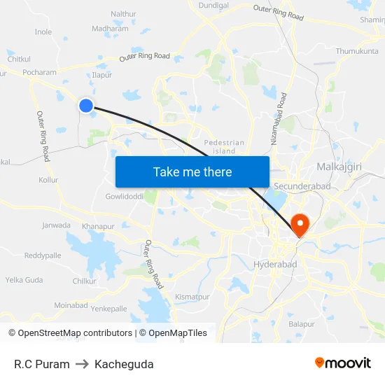 R.C Puram to Kacheguda map