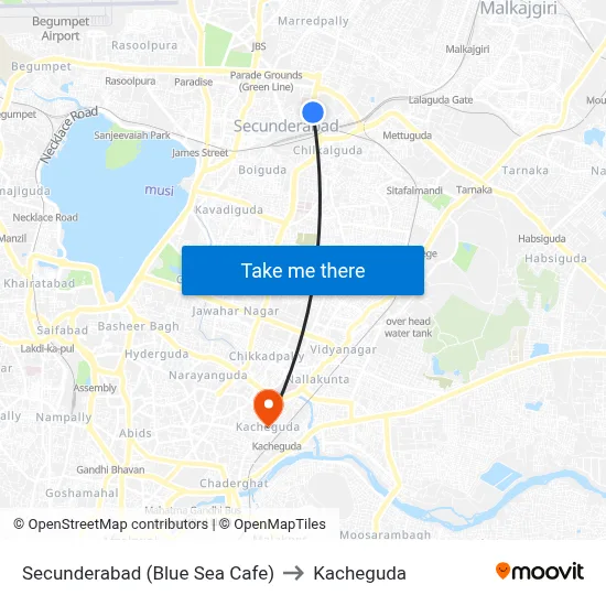 Secunderabad (Blue Sea Cafe) to Kacheguda map