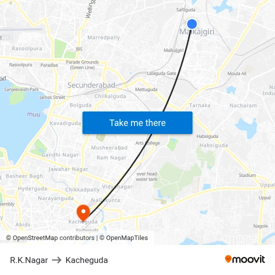 R.K.Nagar to Kacheguda map