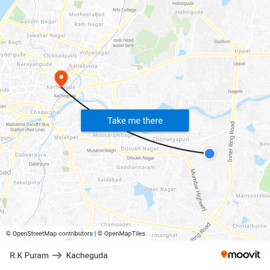 R.K Puram to Kacheguda map